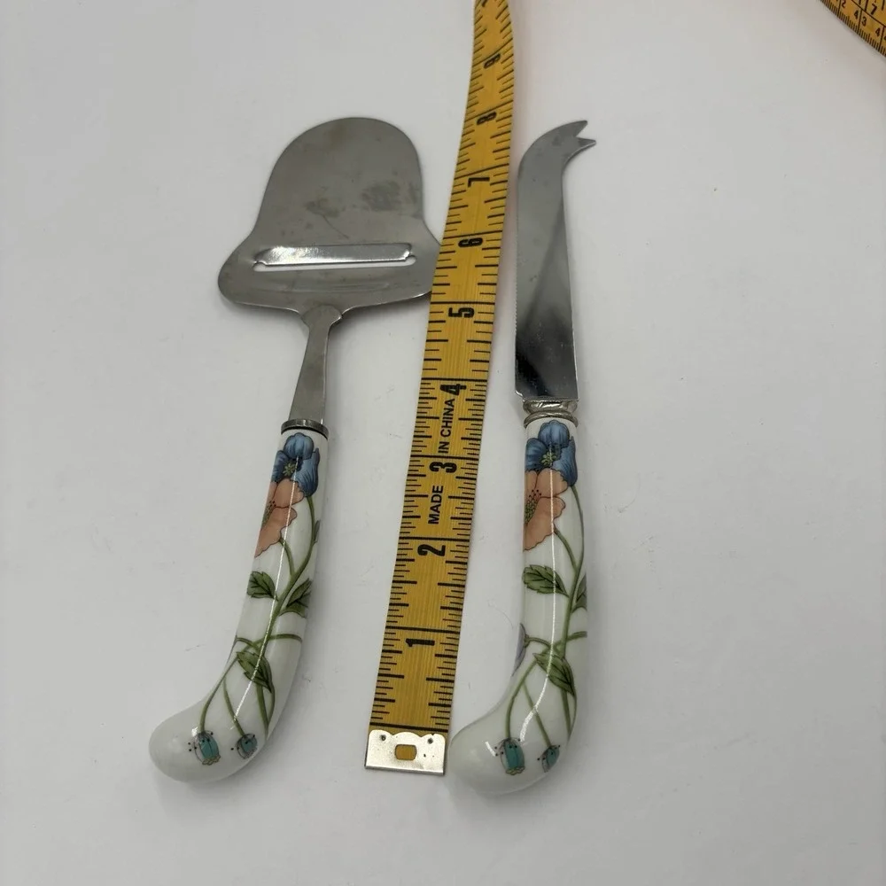 House Of Prill Poppy Cheese Plane Cutter Knife Set Sheffield England Porcelain